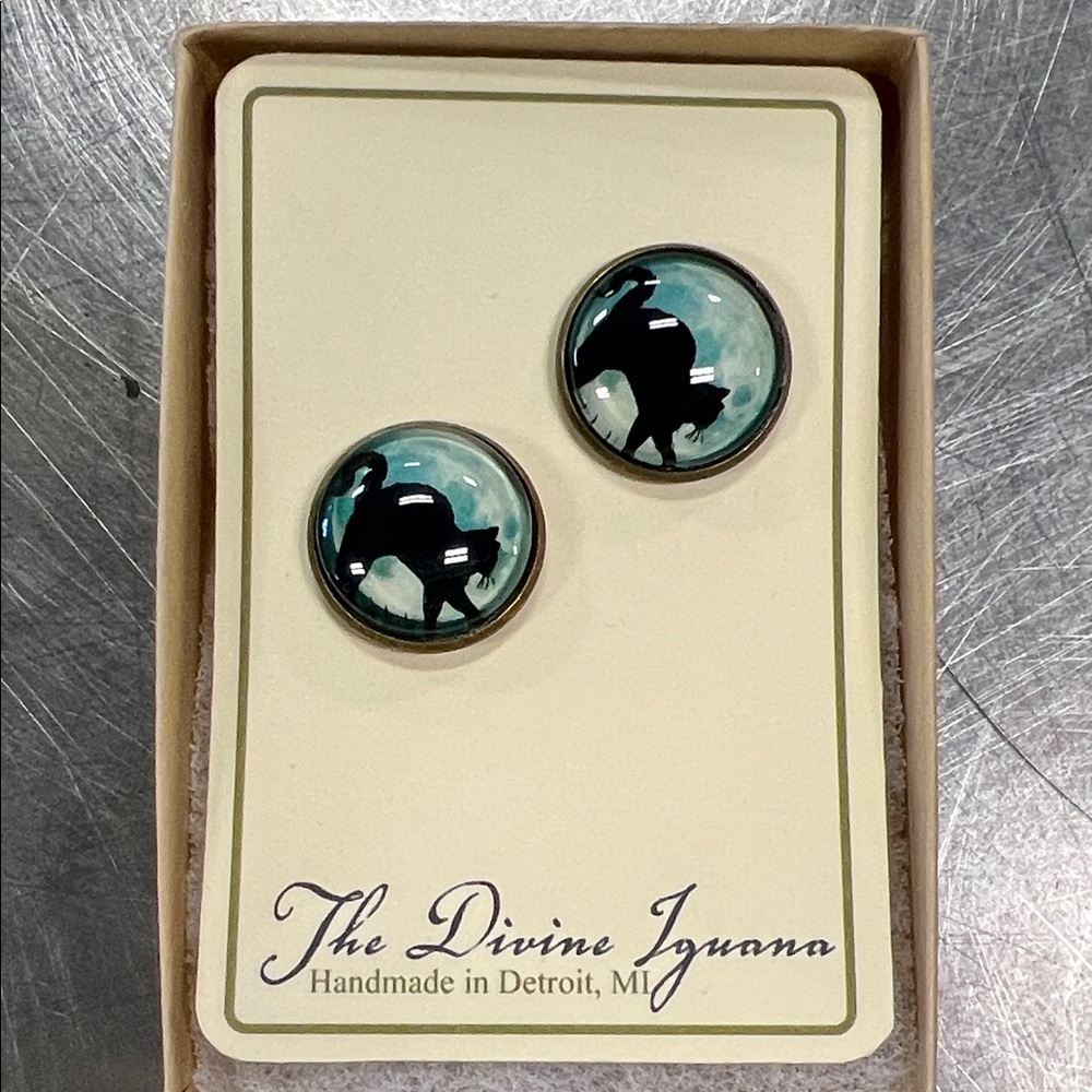 The Divine Iguana Handmade Black Cat Earrings